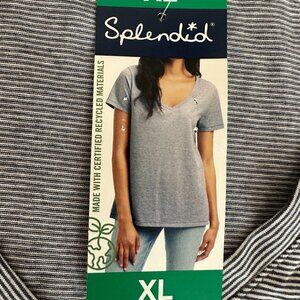 New Splendid V Neck Tee Women's Size XL Striped Soft Coastal Lightweight Top